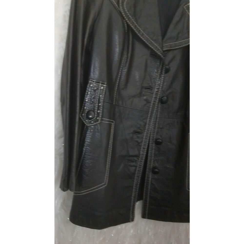 Vintage Montgomery Ward The Tannery Black Leather Jacket Car Coat Size 15/16 - Picture 6 of 7
